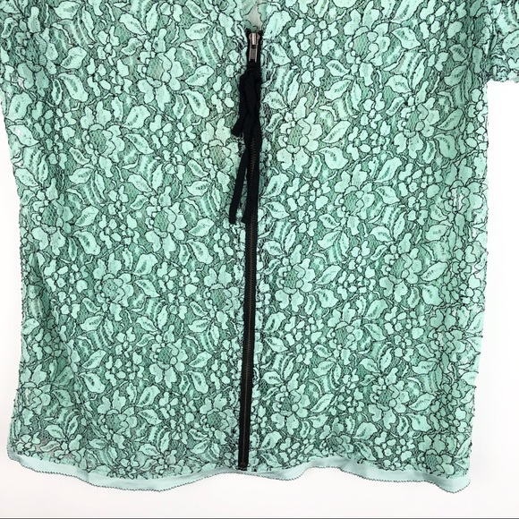 LOFT Lace Light Green Short Sleeve Blouse - Picture 6 of 10
